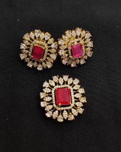 CZ pendants With Earrings, Ruby Pink, 28x27 MM