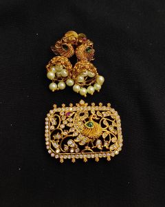 Antique Finish Peacock Pendent With Earrings