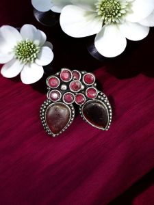 Silver replica studs with Monolisa stones, Maroon With Pink