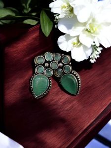 Silver replica studs with Monolisa stones, Sea Green