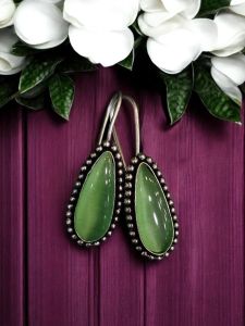 Silver replica hook earrings with Monolisa stones, Light Green