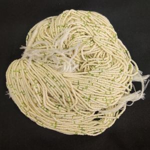 Seed Beads Bunch, Set Of 10 Lines, Cream And Green