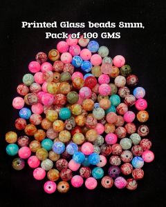 Glass Beads, 8mm, Round, Printed, Assorted, Pack Of 100 Grams