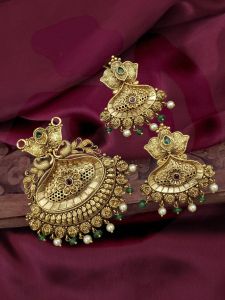 Traditional Pendent with Matching Earrings, Peacock