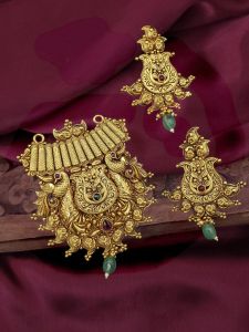 Traditional Pendent with Matching Earrings, Peacock 