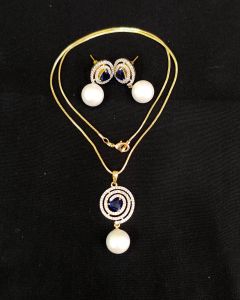American Diamond Pendant Set With Gold Polish Chain