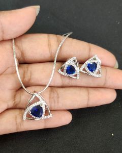 American Diamond Pendant Set With Silver Polish Chain
