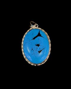 Gemstone Pendant, silver Finish, Blue With Black Patches