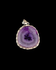 Gemstone Pendant, silver Finish, Purple with Black Patches
