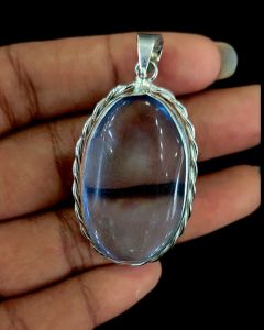 Gemstone Pendant, silver Finish, Glassy Blue