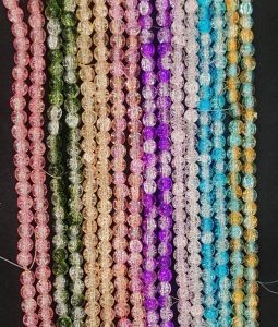 Crackle Glass Beads, 8mm Round,Assorted,Pack of 8