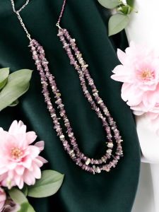 Double layer gemstone chip necklace : Phosphosiderite 