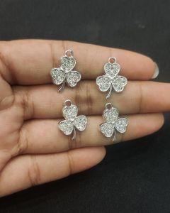 Rhinestone Charms,Flower,Silver Finish,White,Pack Of 4 Pieces