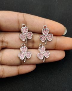 Rhinestone Charms,Flower,Silver Finish,Pink,Pack Of 4 Pieces