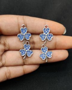 Rhinestone Charms,Flower,Silver Finish,Blue,Pack Of 4 Pieces