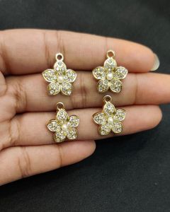 Rhinestone Charms,Flower,Gold Finish,White,Pack Of 4 Pieces