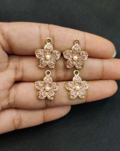 Rhinestone Charms,Flower,Gold Finish,Pink,Pack Of 4 Pieces