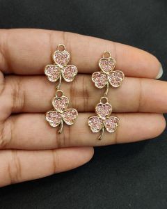 Rhinestone Charms,Flower,Gold Finish,Pink,Pack Of 4 Pieces