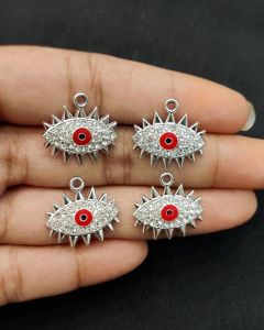 Rhinestone Charms,Evil Eye,Silver Finish,Red,Pack Of 4 Pieces