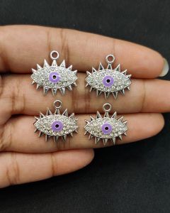 Rhinestone Charms,Evil Eye,Silver Finish,Purple,Pack Of 4 Pieces