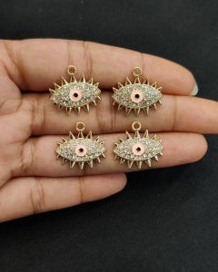 Rhinestone Charms,Evil Eye,Gold Finish,Pink,Pack Of 4 Pieces