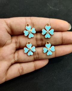 Metal Enamel Charms,Flower,Sky Blue,Gold finishing, Pack Of 4 Pieces
