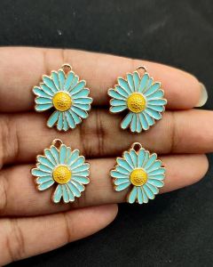 Metal Enamel Charms,Flower,Sky Blue,Gold finishing, Pack Of 4 Pieces