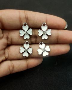 Metal Enamel Charms,Flower,White,Silver Finishing, Pack Of 4 Pieces