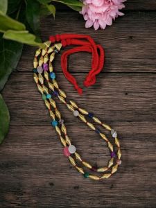 Gold dholki beads necklace, 2 Strand With Cotton Rope