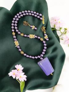 Agate pendant with Glass pearls, Purple