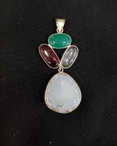 Mix Gemstone Pendants ,4 Stones, Silver Finish