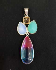 Mix Gemstone Pendants ,5 Stones, Silver Finish