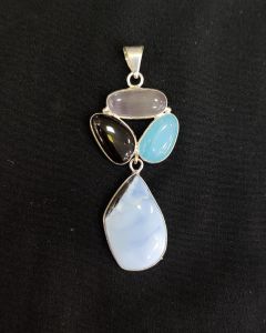 Mix Gemstone Pendants ,4 Stones, Silver Finish