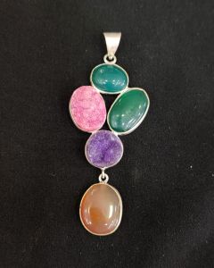 Mix Gemstone Pendants ,5 Stones, Silver Finish
