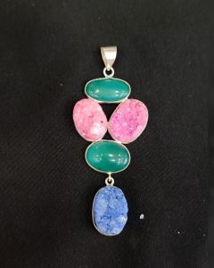 Mix Gemstone Pendants ,5 Stones, Silver Finish