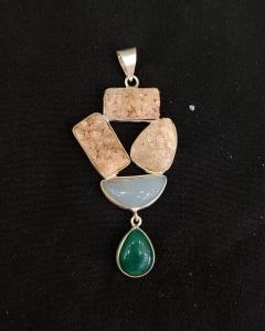 Mix Gemstone Pendants ,5 Stones, Silver Finish