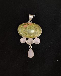 Mix Gemstone Pendants ,5 Stones, Silver Finish