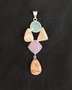 Mix Gemstone Pendants ,5 Stones, Silver Finish