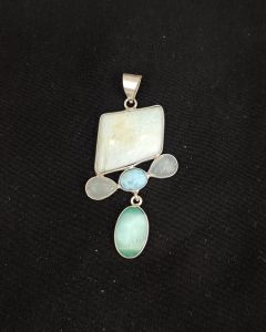 Mix Gemstone Pendants ,5 Stones, Silver Finish
