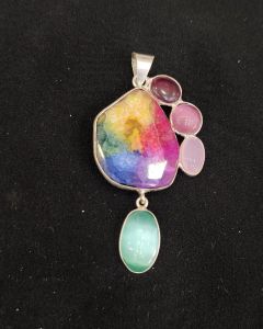 Mix Gemstone Pendants ,5 Stones, Silver Finish