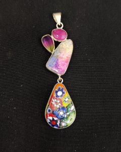 Mix Gemstone Pendants ,4 Stones, Silver Finish