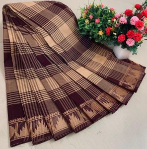Chettinad Cotton Sarees, Moroon with Dark Brown Zari Border