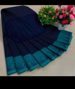 Chettinad Cotton Sarees, Navy Blue with Peacock Blue Border