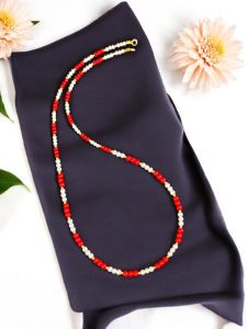 Taiwan Bamboo coral necklace with shell pearls : single layer