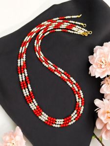 Taiwan Bamboo coral necklace with shell pearls : Triple layer