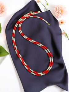 Taiwan Bamboo coral necklace with shell pearls : Double layer