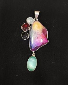 Mix Gemstone Pendants ,5 Stones, Silver Finish