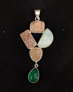 Mix Gemstone Pendants ,5 Stones, Silver Finish