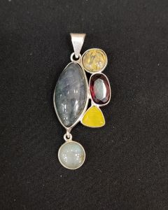 Mix Gemstone Pendants ,5 Stones, Silver Finish