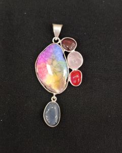 Mix Gemstone Pendants ,5 Stones, Silver Finish
